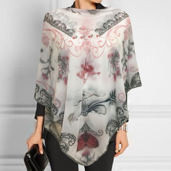 English Garden Sheer Chiffon Oversize Square Fairytale Scarf - Picture 3 of 12